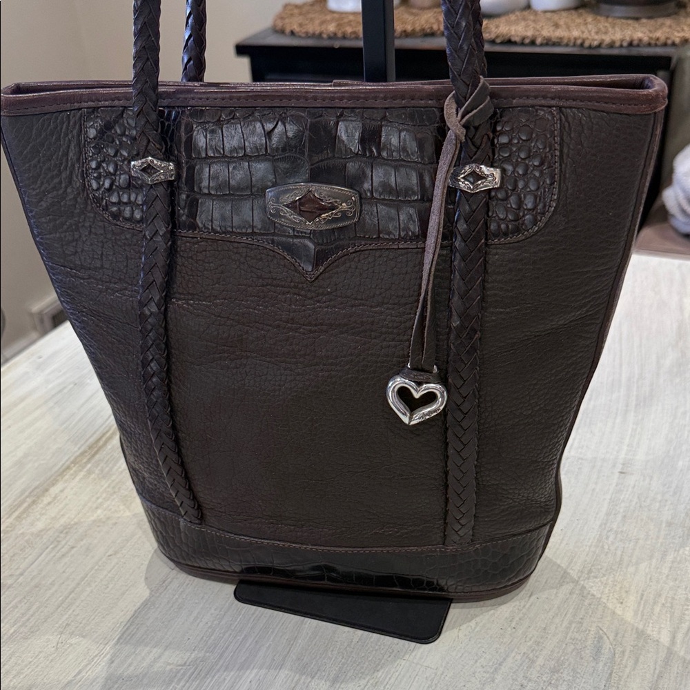 Brighton Dark Brown Leather Tote with Heart Charm